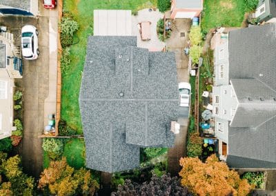 arial view of completed roof in portland OR
